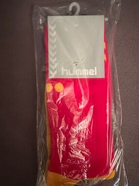 Hummel Men’s Red Athletic Soccer Socks with Yellow Accents